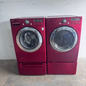 LG-Washer-and-Dryer-Front-Load-with-Pedestal-Set-Red