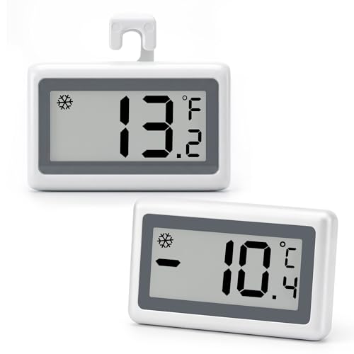 2 Pack Refrigerator Thermometer Digital, Fridge Freezer Thermometer with Large LCD Display, Magnetic Freezer Temperature Gauge with ℃/℉ Switch for Kitchen, Home, Room