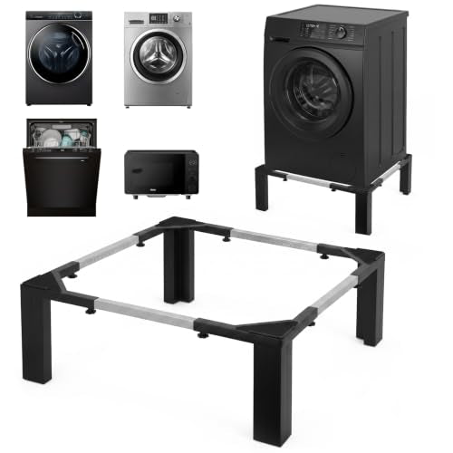 Adjustable Washer Dryer Pedestal, 12” Heavy Duty Stand (1200 lbs), 19”-29.5” Universal Fit Laundry Riser with Anti-Vibration Pads, Stainless Steel Base for Washing Machine, Dryer, Refrigerator,Black