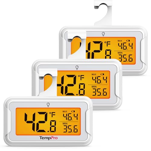 TempPro TempAir Refrigerator Thermometer 2 Pack, Large Backlit LCD Display