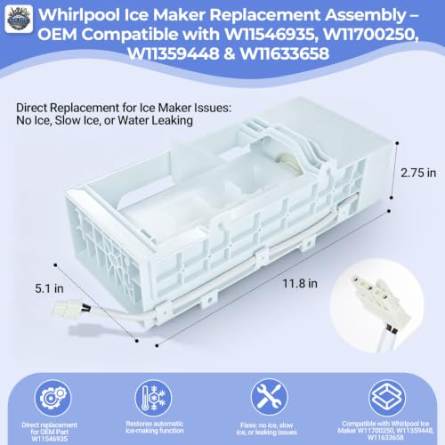 Upgraded W11546935 Ice Maker Assembly Compatible with Whirlpool Kenmore Amana Maytag, Replaces W11700250 W11359448 W11633658 AP7019172, Includes Absorbent Towel, Nitrile Gloves - Image 4