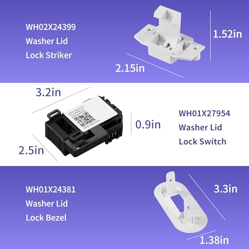 WH01X27954 WH01X24381 WH02X24399 Washer Lid Lock Switch Washer Lid Lock Bezel Washer Lid Lock Striker Compatible for GE Hotpoint Top Load Washer Washing Machine Cover Lid Lock Switch Replacement Parts - Image 4