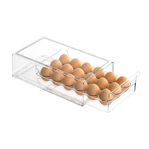 Ettori Egg Container for Refrigerator BPA Free Refrigerator Organizer Bins,Stackable Egg Holder for Refrigerator,18 Egg Tray,Clear