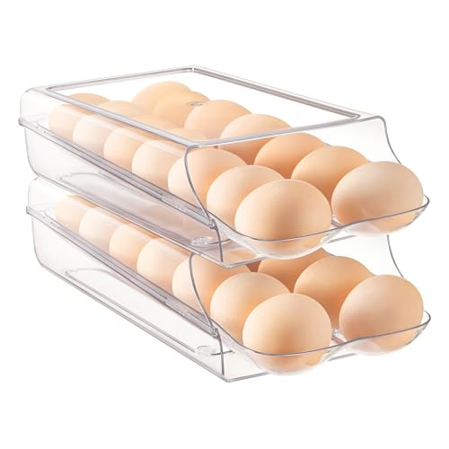 Vtopmart 2 Pack Egg Holder for Fridge, Automatic Rolling Egg Container