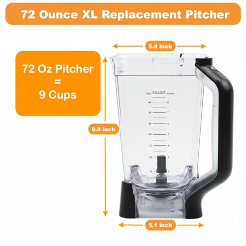 Replacement 72oz XL Pitcher with Lid and 6-Blade Assembly Compatible with Ninja Blender BL660, BL770, BL771, BL773, BL740, BL780 - Image 6