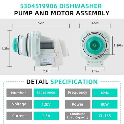 UPGRADE 5304519906 blp11-2 Dishwasher Pump and Motor Assembly Replacement fit for Fri-gidaire Ik-ea White-Westinghouse Water Drain Circulation Pump Replaces A11951402, AP6840161 By Fetechmate - Image 4