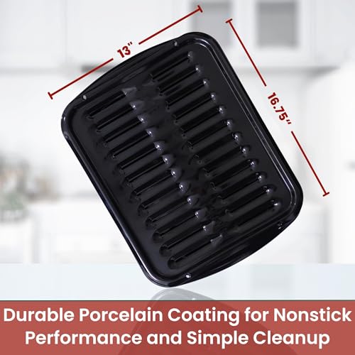 Broiler Pan for Oven Nonstick 16.75” x 13” Porcelain Nonstick Coated - Broiling Pan for Oven Withstands Heat up to 550° F - Heavy Duty Broil Pans and Rack Circulates Heat and Drains Fat (Black) - Image 6