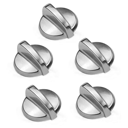 Fetechmate WB03T10325 Metal Replacement Stove Knobs Fit for General Electric/GE Range, 5 Pack Heavy Metal Burner Control Knobs D-Shaft Replace 2691864, JGP329SET1SS, JGP633SET2SS Stove Knobs