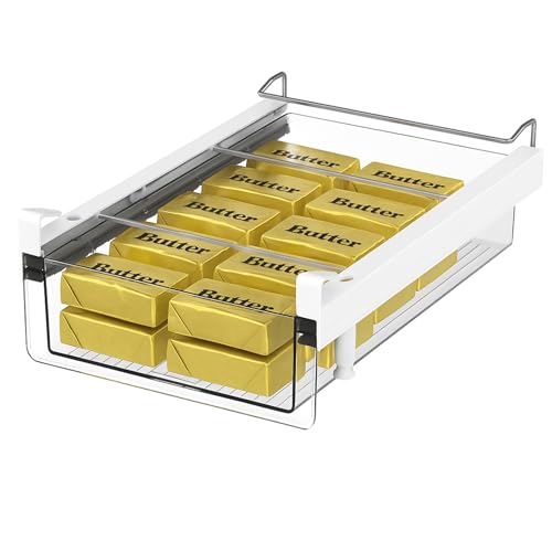vacane Large Fridge Under Shelf Drawer, Pull Out Refrigerator Drawer Organizer Fridge Organizer Bins, Fridge Storage Container Holder for Produce, Deli Meat, Cheese, Bacon, Easy to Install-L