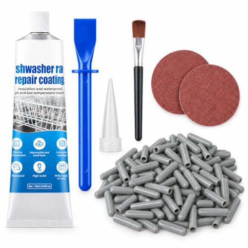 Dishwasher Repair Kit, Grey Dishwasher Rack Repair Coating for Vinyl-Coated Racks, 1.7 oz Waterproof High-Temperature Formula with Brush, Precision Nozzle and Sandpaper