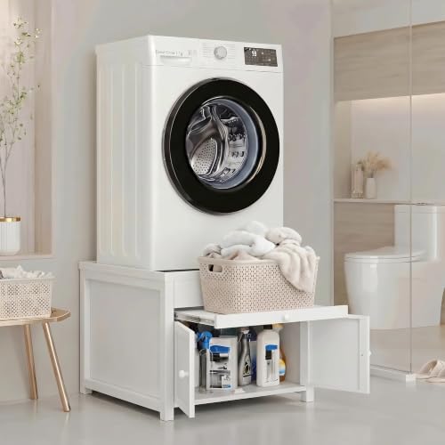 GangMei 29" Washer and Dryer Pedestal with Storage Cabinet, 23" High Stand