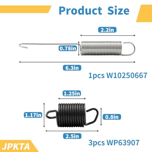 Washing Machine Kit includes 3 pcs WP63907 Suspension Spring,1 pcs W10250667 Counterweight Counter Balance Spring,3 pcs 285744 Tub Wear Pad Replacement Part Compatible with Whirlpool Kenmore Washer - Image 6