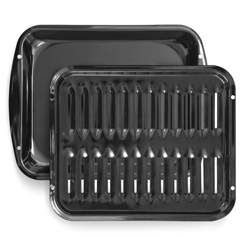 Broiler Pan for Oven Nonstick Porcelain Coated - 16.75” x 12.75” Whirlpool 4396923 Replacement Broiling Pan for Oven With Rack for High-Temperatures