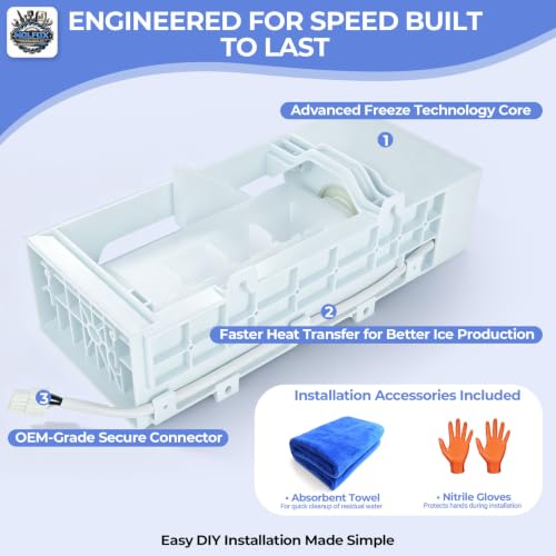 Upgraded W11546935 Ice Maker Assembly Compatible with Whirlpool Kenmore Amana Maytag, Replaces W11700250 W11359448 W11633658 AP7019172, Includes Absorbent Towel, Nitrile Gloves - Image 6
