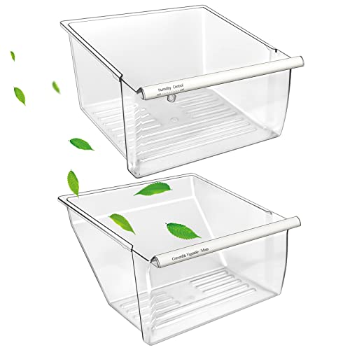 [2 Pack] Upgraded 2188656 Fridge Crisper Drawer Humidity Control Drawer UPPER & 2188664 Crisper Bin LOWER for Whirlpool Fridge Crisper Drawer,Kenmore Whirlpool Refrigerator Drawer Replacement Parts