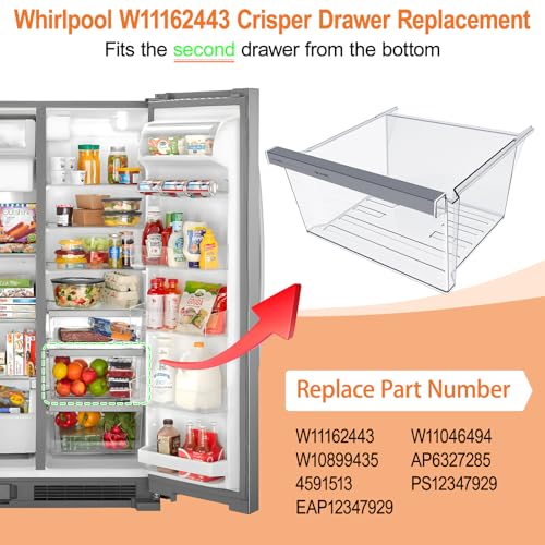 UPGRADED W11162443 Refrigerator Crisper Drawer Compatible with Whirlpool Fridge Drawer Replacement Parts Whirlpool Refrigerator Drawers WRS315SDHZ02 WRS315SDHZ05 WRS315SDHZ08 WRS325SDHZ08 WRS321SDHZ08 - Image 8