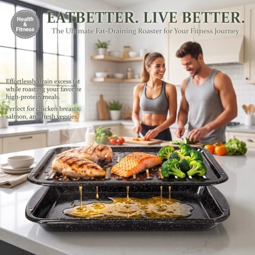 Broiler Pan & Roasting Rack Set Griddle Pan,Oven Safe Tray with Slotted Rack Grill Pan for Healthy Oven Meals Heat Resistant PFOA & PTFE Free Dishwasher Safe - Image 4