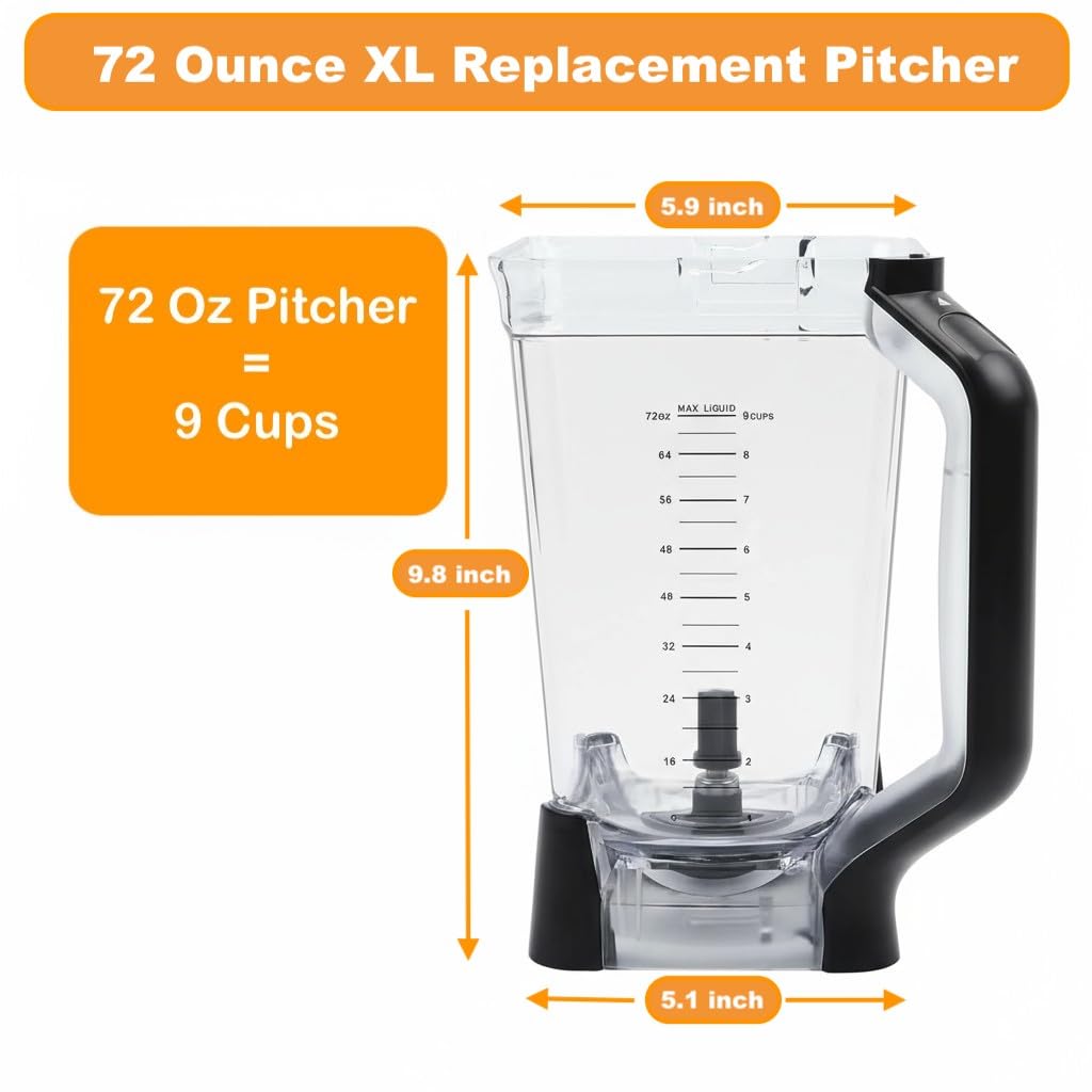 Replacement 72oz XL Pitcher with Lid and 6-Blade Assembly Compatible with Ninja Blender BL660, BL770, BL771, BL773, BL740, BL780 - Image 4