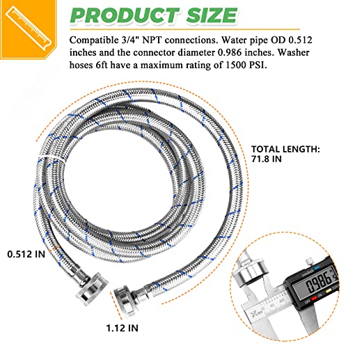 6Ft Stainless Steel Washing Machine Hoses Burst Proof Hot and Cold Water Supply Hoses Universal for All Washers by Techecook - 2Pack Premium Water Supply Lines - 10 Years Warranty - Image 8