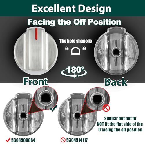 Stainless Steel 5304509064 Stove Knobs Replacement Parts for Frigidaire Gallery Oven Gas Stove Range 5304509929 Stove Top GCRG3060AFC Metal Silver Surface Burner Control Knobs 5 Pcs - Image 8