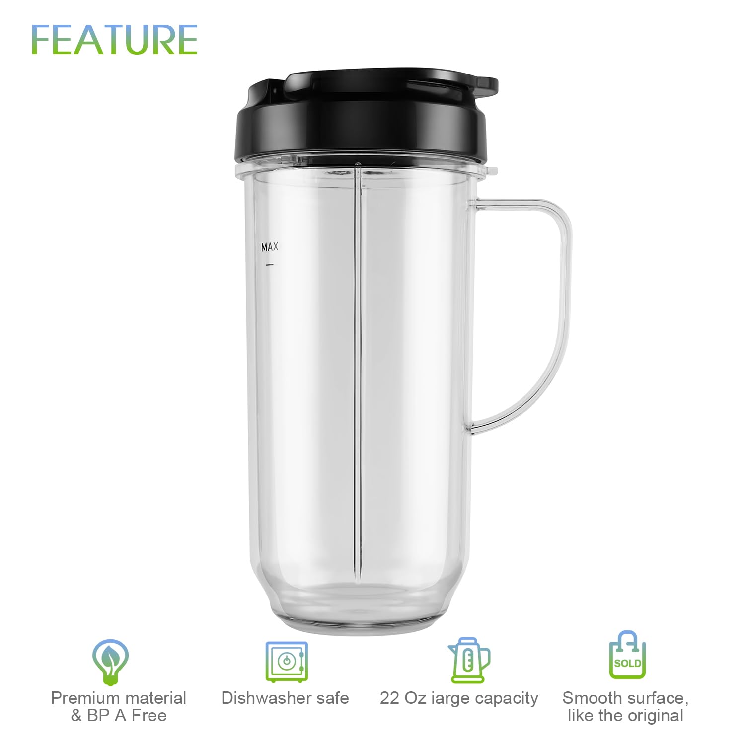 5-piece Magic Bullet Blender Cups, Tall 22oz Cup with Flip-Top To-Go Lid, Cross Blade, Blender Replacement Parts, Mug with Handle Compatible with Magic Bullet 250w MB1001 - Image 7