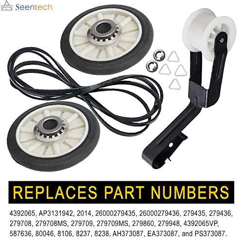 Seentech 4392065 Dryer Repair Kit with 341241 Dryer Belt 691366 Idler Pulley 349241T Drum Roller for Whirlpool Kenmore Maytag Dryers - Fits WED4815EW1 NED4655EW1 Replaces WP691366 AP3131942 AP3098345 - Image 6