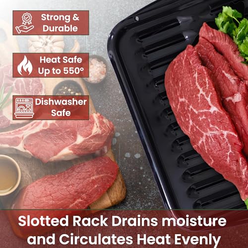 Broiler Pan for Oven Nonstick 16.75” x 13” Porcelain Nonstick Coated - Broiling Pan for Oven Withstands Heat up to 550° F - Heavy Duty Broil Pans and Rack Circulates Heat and Drains Fat (Black) - Image 4