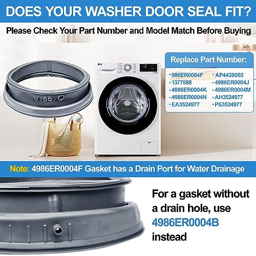 Upgraded 4986ER0004F Washer Door Boot Gasket Compatible with Kenmore LG Front Load Washer Door Seal Parts 4986ER0004J 4986ER0004K LG Washer Door Gasket WM2250CW WM2101HW WM2050CW WM2301HR Rubber Seal - Image 4