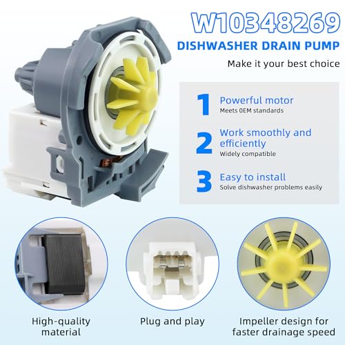 W10348269 Dishwasher Drain Pump Fit for Kenmore Whirlpool may-tag Dishwasher WDT750SAHZ0, WDF520PADM7, WDT730PAHZ0, WPW10348269, W10084573, W10158351, AP6020066, 661662, 8565839, 8558995 by AMI PARTS - Image 6