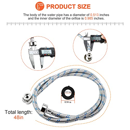【UPGRADED】4FT Stainless Steel Washer Hoses with 90 Degree Elbows by Beaquicy - 2 Pack No-Lead Burst Proof Hot & Cold Water Connection Inlet Washer Supply Lines - Image 8