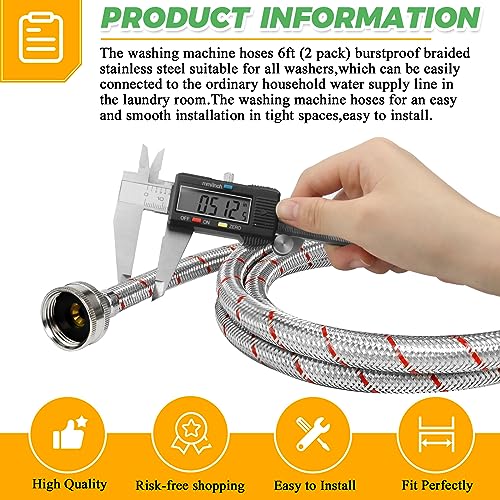 6Ft Stainless Steel Washing Machine Hoses Burst Proof Hot and Cold Water Supply Hoses Universal for All Washers by Techecook - 2Pack Premium Water Supply Lines - 10 Years Warranty - Image 6