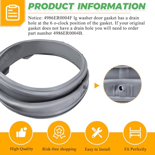 Upgraded 4986ER0004F Washer Door Gasket (OEM) Fit for KenMore LG Front Load Washers WM2250CW WM2101HW WM2050CW WM2301HR 4986ER0004J 4986ER0004K Washer Door Boot Seal with Drain Port by Techecook - Image 4