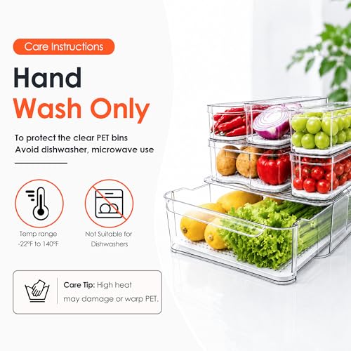 SMRCAD Clear Fridge Bins with Drain Trays - BPA-Free PET, Stackable(6 Pack) - Image 4
