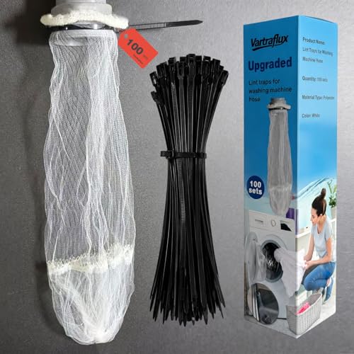 100 Pack Washing Machine Hose Lint Traps with Cable Ties, Drain Filter Bags