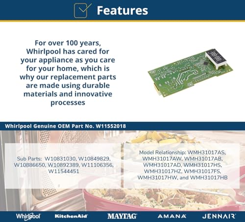 Whirlpool W11552018 Genuine OEM Microwave Electronic Control Board Replacement Part - Replaces W10831030, W11106356, W10849829, W10886650, W10892389, and W11544451 - Image 8