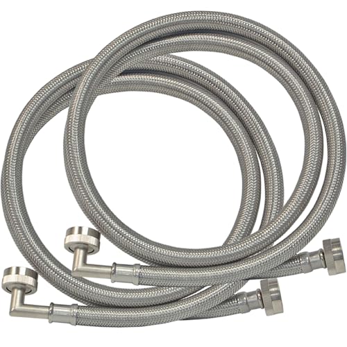 Eastman 5 ft Washing Machine Hose Connectors with Elbows, Pack of 2, 3/4 in FHT x 3/4 in FHT, Braided Stainless Steel, 41065