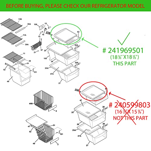 241969501 Shelf Frame without Glass Refrigerator, Refrigerator Compatible with Frigidaire Shelf Replacement Refrigerator Crisper Drawer Pan Cover Parts LFSS2612TF0, FGHS2631PF4A, FFSS2615TS0 Shelves - Image 8