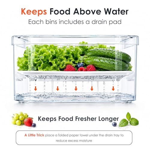 SMRCAD Clear Fridge Bins with Drain Trays - BPA-Free PET, Stackable(6 Pack) - Image 8