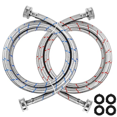 6Ft Stainless Steel Washing Machine Hoses Burst Proof Hot and Cold Water Supply Hoses Universal for All Washers by Techecook - 2Pack Premium Water Supply Lines - 10 Years Warranty