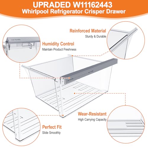 UPGRADED W11162443 Refrigerator Crisper Drawer Compatible with Whirlpool Fridge Drawer Replacement Parts Whirlpool Refrigerator Drawers WRS315SDHZ02 WRS315SDHZ05 WRS315SDHZ08 WRS325SDHZ08 WRS321SDHZ08 - Image 6