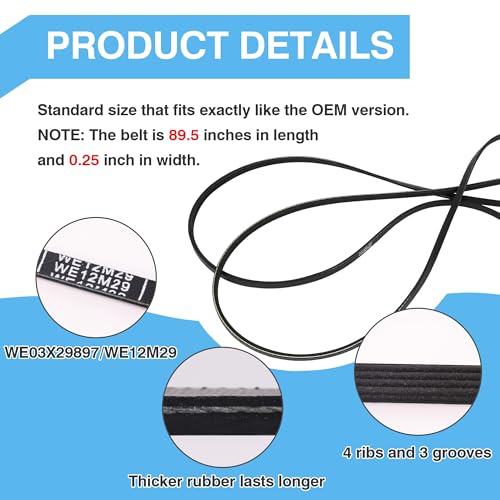 WE12M29 WE03X29897 Dryer Belt (89.5in) fits for Whirlpool, Hotpoint, GE Dryer Belt Replacement, Replace for Dryer Drum Drive Belt WE12M22, WE12M33, PS16542496 for GTD33eask0ww, GTD42easj2ww - Image 6