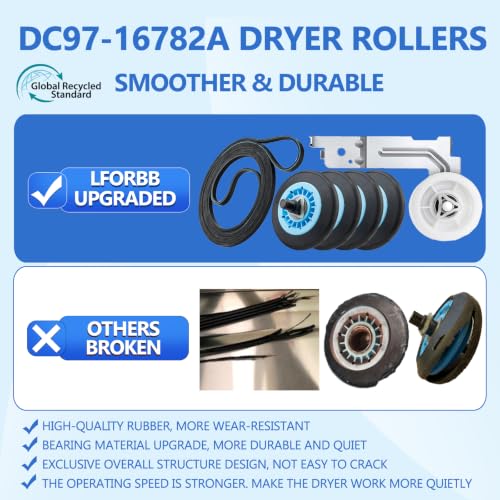 【Upgraded】Dryer Roller Replacement Part for Samsung DV42H5000EWA3 DV45H7000EWA2 DV48H7400EWA2 DV42H5200EPA3 DV40J3000EWA2, DC97-16782A Dryer Roller DC93-00634A Idler Pulley 6602-001655 Dryer Belt Kit - Image 3