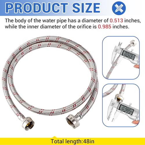 Yejesiy 4 Ft Washing Machine Hoses, 2 Packs Premium Stainless Steel Washer Hoses Burst Proof, Hot and Cold Striped Water Supply Hoses with 3/4'' Standard Interface fit for ALL Washer - Image 8