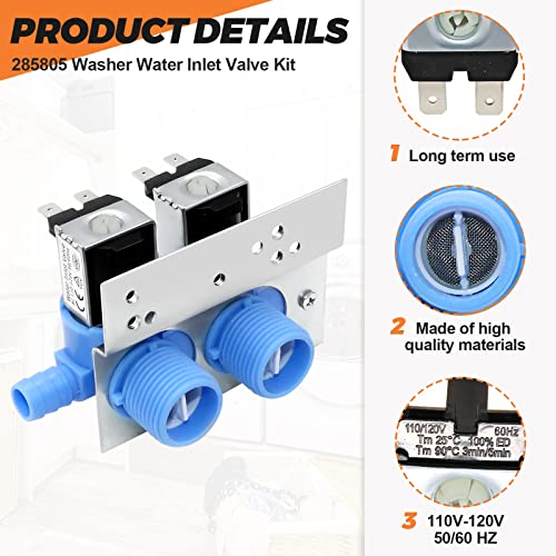 𝟮𝟬𝟮𝟲 𝙐𝙥𝙜𝙧𝙖𝙙𝙚 285805 Washer Water Inlet Valve with Mounting Bracket - Suitable for Whirlpool Kenmore Kitchen-Aid Washer - Replaces 292197 3349451 3354565 KAWS850JQ4 LSQ8243HQ0 7MLSC9545JQ2 - Image 4