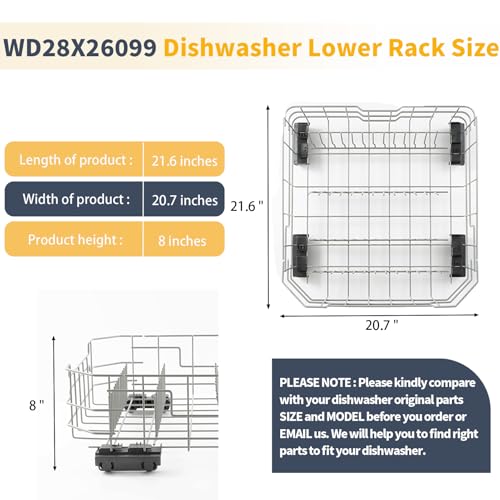 Allstare WD28X26099 WD28X34744 Dishwasher Rack Replacement for GE Dishwasher Parts Lower Dishrack WD28X24396 GDF510PSR3SS GDF510PSM0SS GDF535PSR0SS GE Dishwasher Bottom Rack Wheels Drawer Tray - Image 7