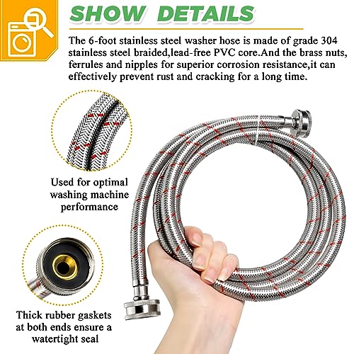 6Ft Stainless Steel Washing Machine Hoses Burst Proof Hot and Cold Water Supply Hoses Universal for All Washers by Techecook - 2Pack Premium Water Supply Lines - 10 Years Warranty - Image 4