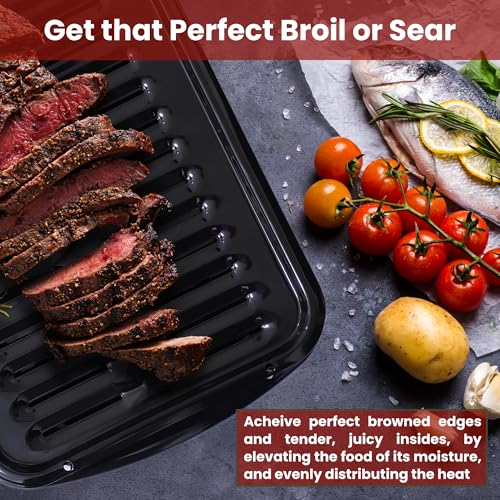 Broiler Pan for Oven Nonstick 16.75” x 13” Porcelain Nonstick Coated - Broiling Pan for Oven Withstands Heat up to 550° F - Heavy Duty Broil Pans and Rack Circulates Heat and Drains Fat (Black) - Image 8