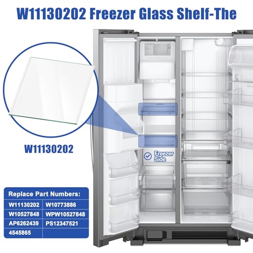 W11130202 Freezer Glass Shelf for Whirlpool WRS571CIHZ, Side by Side Freezer Tempered Glass Shelf Replacement, Refrigerator Glass Shelf Parts Replaces WRS571CIHZ04, WRS571CIHZ01, W10527848, 4545865 - Image 4
