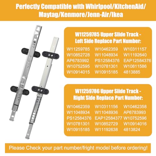 W11259786 W11259785 Dishwasher Dishrack Slide Track (Left & Right) - Compatible With Whirlpool KitchenAid Maytag Jenn-Air Dishwasher - Replaces PS12584377 PS12584377 AP6783993 AP6783993 KDTE204EPA2 - Image 3