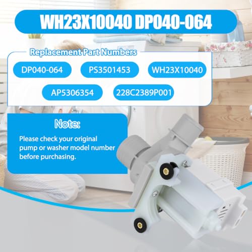 WH23X10040 DP040-064 Washer Drain Pump Compatible with GE Kenmore Washers, 228C2389P001 PS3501453 AP5306354 Washer Drain Pump Replacement Parts for GE GUD27ESSM1WW GUD27ESSJ1WW GUD27GSSM2WW - Image 8